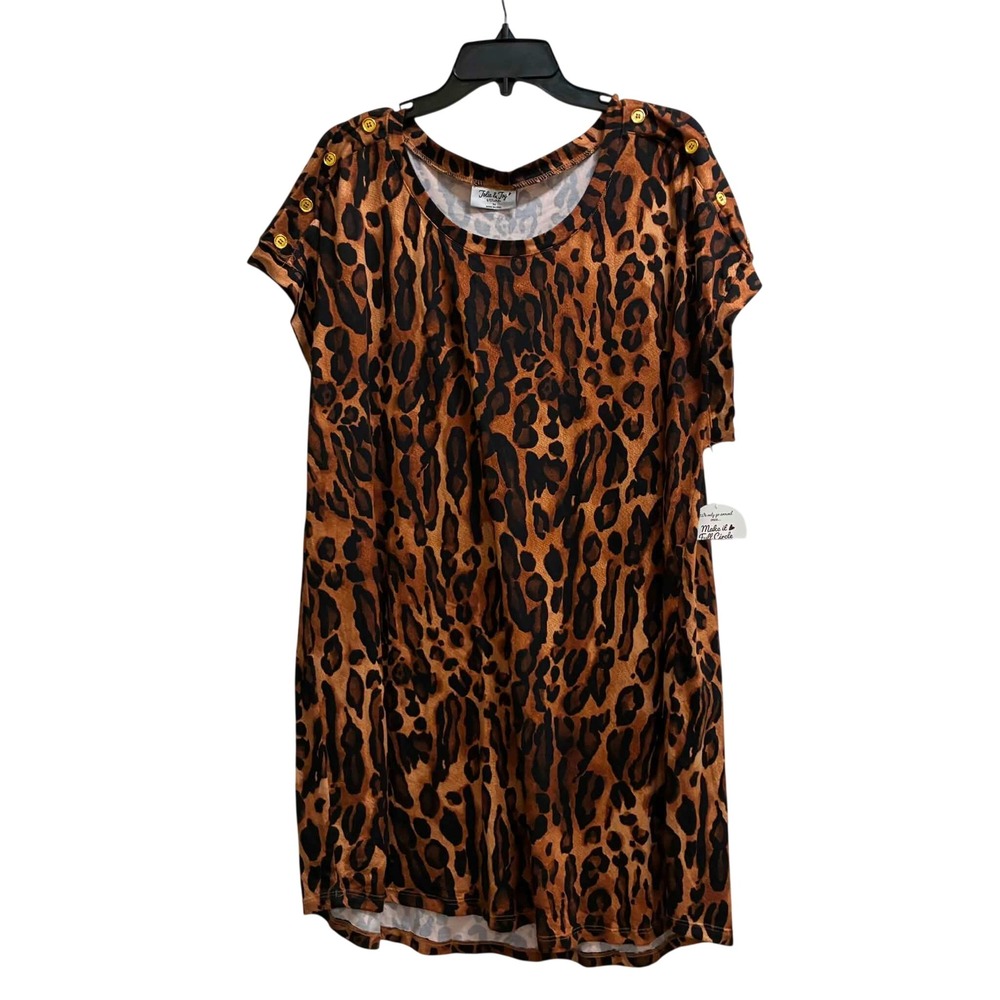 Jolie & Joy Leopard Print Dress Womens 3X Brown Animal Print Short Sleeve